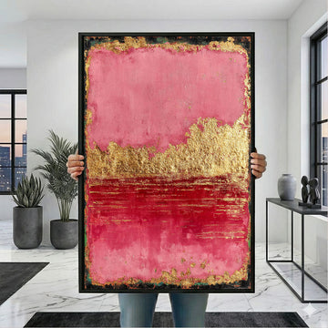 Vibrant Pink And Gold Abstract Canvas Wall Art