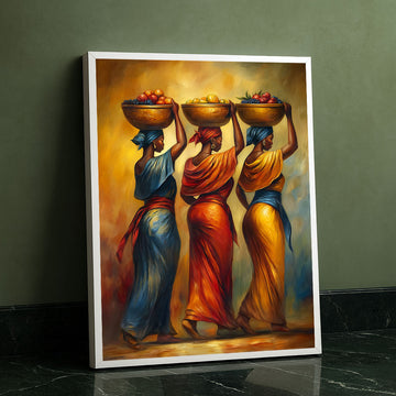 Vibrant African Women Carrying Fruit Baskets Canvas Wall Art