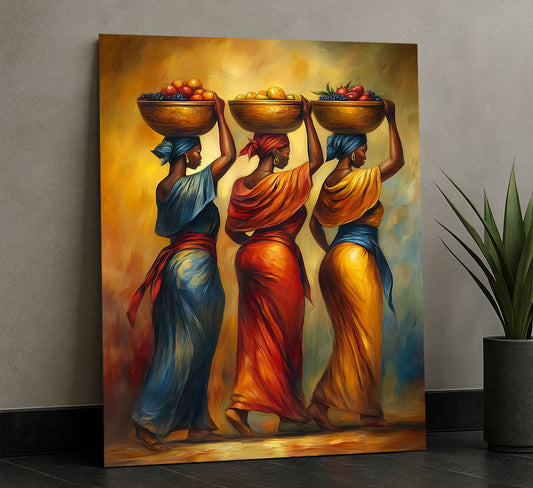 Vibrant African Women Carrying Fruit Baskets Canvas Wall Art