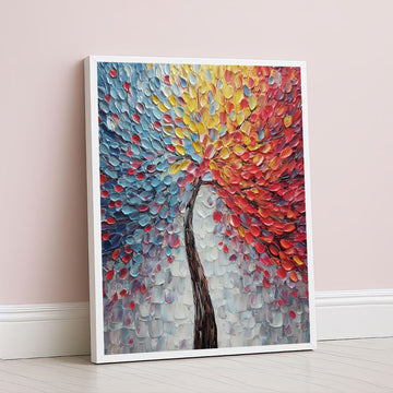 Vibrant Multicolor Petal Burst Tree Canvas Wall Art