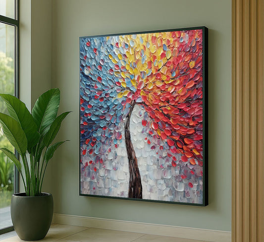Vibrant Multicolor Petal Burst Tree Canvas Wall Art