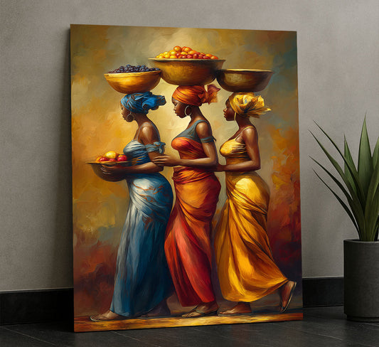 Vibrant African Women Carrying Fruit Canvas Wall Art