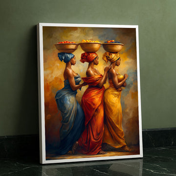 Vibrant African Women Carrying Fruit Baskets Canvas Wall Art