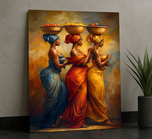 Vibrant African Women Carrying Fruit Baskets Canvas Wall Art