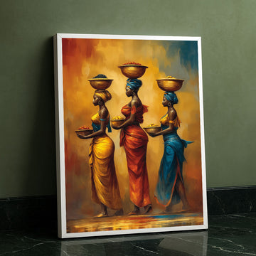 Vibrant African Women Carrying Baskets Canvas Wall Art
