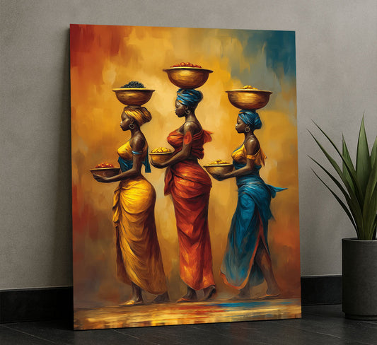 Vibrant African Women Carrying Baskets Canvas Wall Art