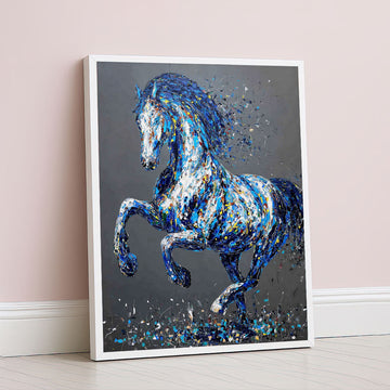 Majestic Blue Galloping Horse Canvas Wall Art