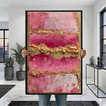 Vibrant Pink And Gold Abstract Texture Canvas Wall Art