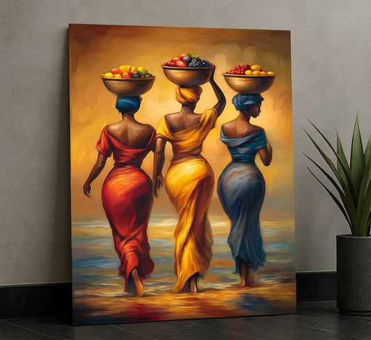 Vibrant African Women Carrying Fruit Canvas Wall Art