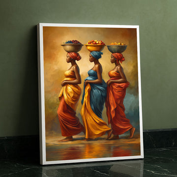 Vibrant African Women Carrying Baskets Canvas Wall Art