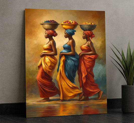 Vibrant African Women Carrying Baskets Canvas Wall Art