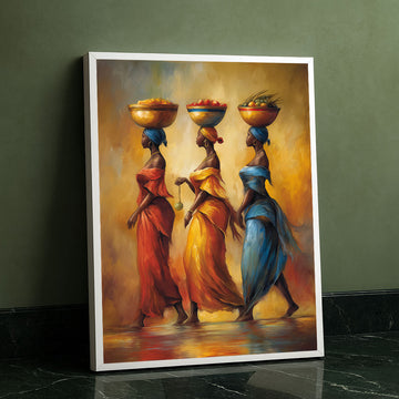 Vibrant African Women In Colorful Dresses Canvas Wall Art