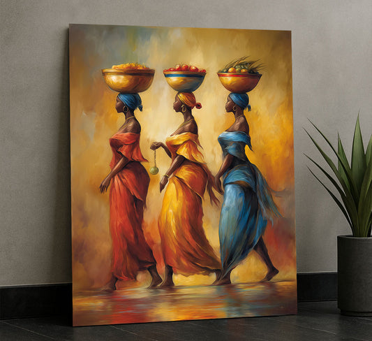 Vibrant African Women In Colorful Dresses Canvas Wall Art