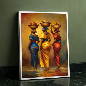 Vibrant African Women With Fruit Baskets Canvas Wall Art