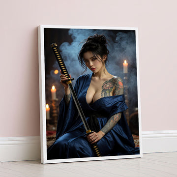 Elegant Samurai Woman With Tattoos Canvas Wall Art