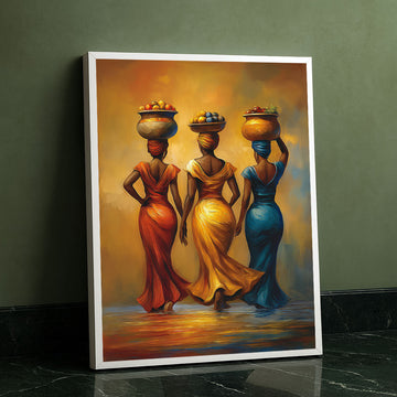 Vibrant African Women In Colorful Dresses Canvas Wall Art