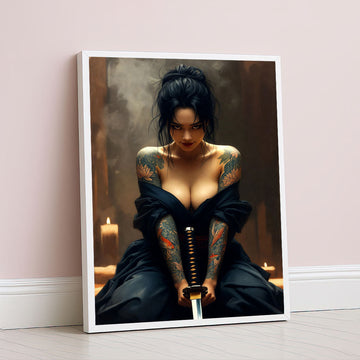 Elegant Samurai Woman With Tattoos Canvas Wall Art