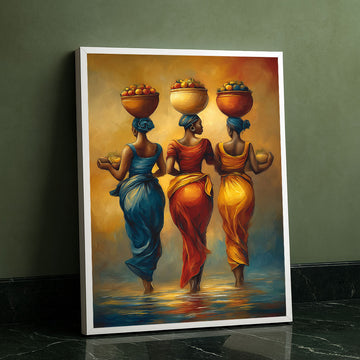 Vibrant African Women With Fruit Baskets Canvas Wall Art
