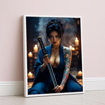 Elegant Samurai Woman With Tattoos Canvas Wall Art