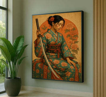 Enchanting Samurai Woman With Floral Kimono Canvas Wall Art