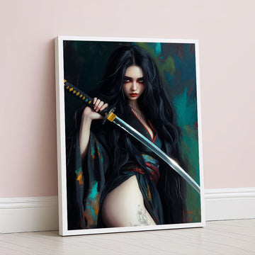 Elegant Samurai Woman With Katana Canvas Wall Art