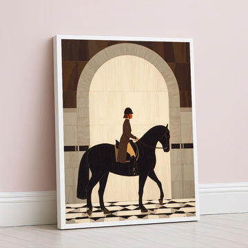 Elegant Equestrian Woman On Black Horse Canvas Wall Art
