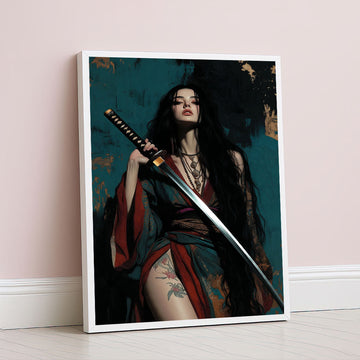 Elegant Samurai Woman With Sword Canvas Wall Art