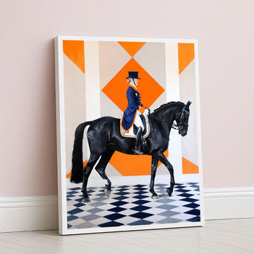 Majestic Equestrian Rider On Black Horse Canvas Wall Art