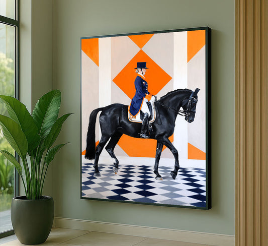 Majestic Equestrian Rider On Black Horse Canvas Wall Art