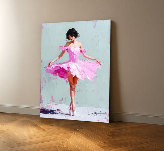 Graceful Ballerina In Pink Tutu Canvas Wall Art