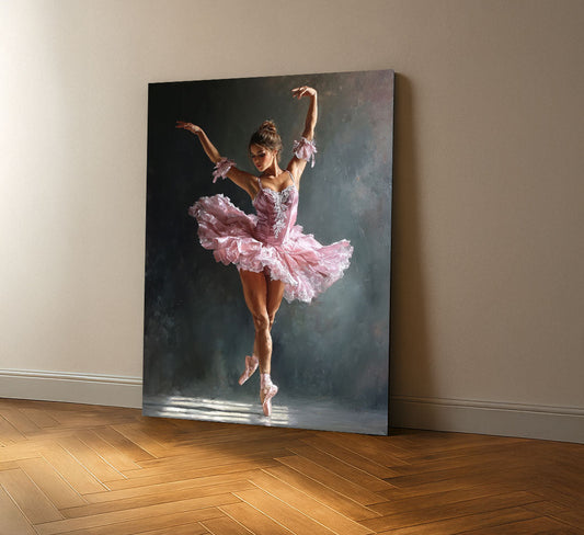 Elegant Ballerina In Pink Tutu Canvas Wall Art