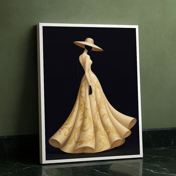 Elegant Woman In Flowing Golden Gown Canvas Wall Art