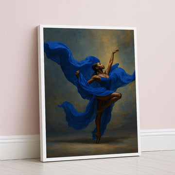 Graceful Black Woman In Flowing Blue Dress Canvas Wall Art