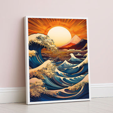Dramatic Ocean Waves And Sunlit Mountain Canvas Wall Art