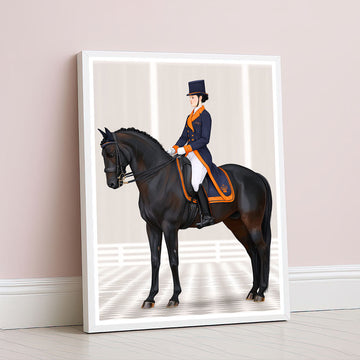 Elegant Equestrian Woman On Black Horse Canvas Wall Art