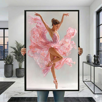 Graceful Ballerina In Flowing Pink Dress Canvas Wall Art