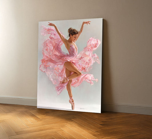 Graceful Ballerina In Flowing Pink Dress Canvas Wall Art