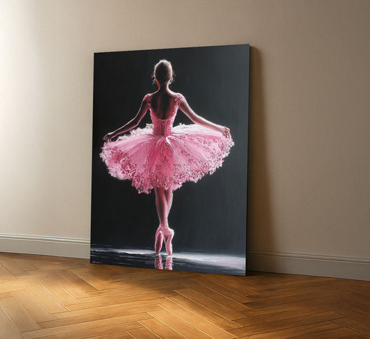 Elegant Pink Ballerina In Tutu Canvas Wall Art