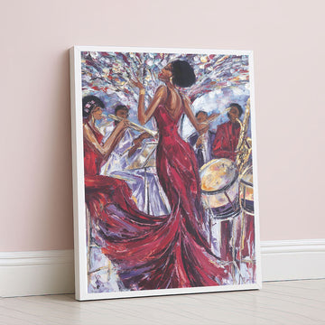 Elegant Woman In Red Dress Performing Canvas Wall Art