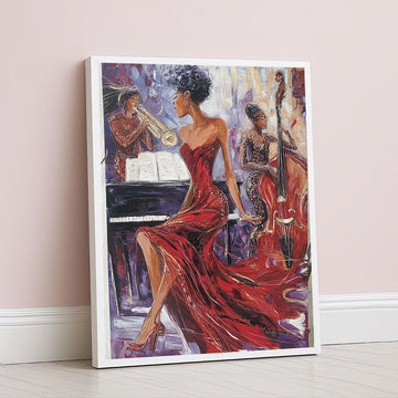 Elegant Jazz Women In Red Gowns Canvas Wall Art