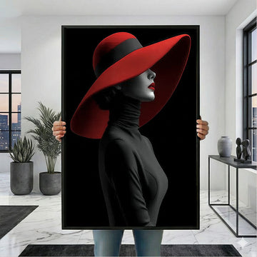 Elegant Woman In Red Hat Canvas Wall Art