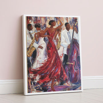 Vibrant Woman Dancing In Red Dress Canvas Wall Art