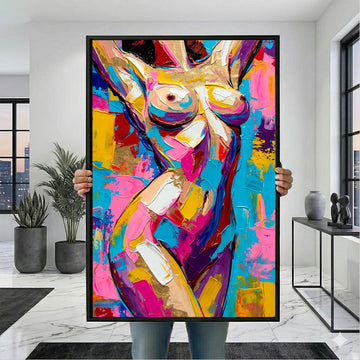 Vibrant Abstract Nude Woman In Bold Colors Canvas Wall Art