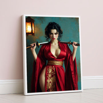 Elegant Samurai Woman With Katana Canvas Wall Art