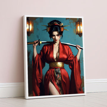Elegant Samurai Woman With Katana Canvas Wall Art