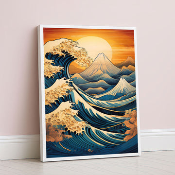 Dramatic Ocean Waves And Mountain At Sunset Canvas Wall Art