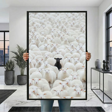 Black Sheep Among White Sheep Canvas Wall Art Print | Modern Minimalist Living Room Decor | Statement Piece