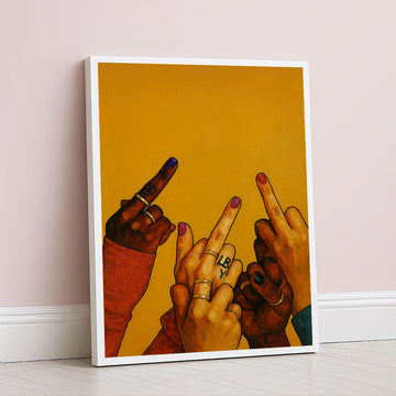 Dynamic Multicolored Hands On Yellow Background Canvas Wall Art