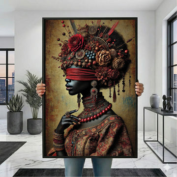 Bold African Woman Portrait Canvas Wall Art Print | Boho Living Room Decor | Statement Piece