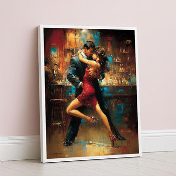Dramatic Couple Dancing In Red Dress Canvas Wall Art